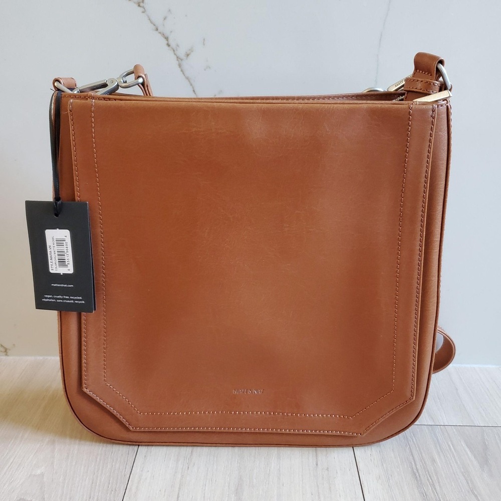 Matt & Nat Crossbody Bag Womens Medium Brown Faux Leather Mara VN Zip Shoulder
